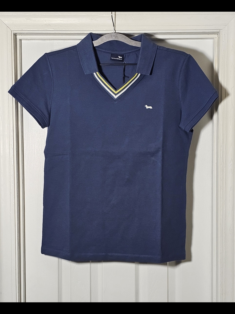 Harmont & Blaine Women's V-Neck Striped Polo Size Large Dark Lavender